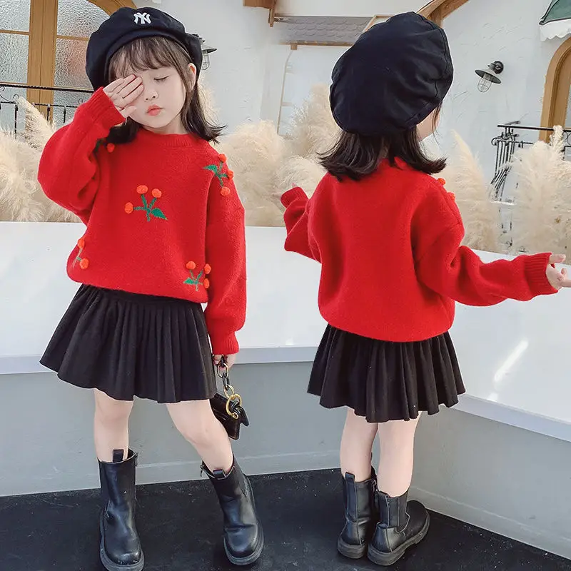 Girls' Sweaters, Short Skirts, Set Tops, New Long sleeved Underlays, Girls' Foreign Style, Thickened Autumn Outwear