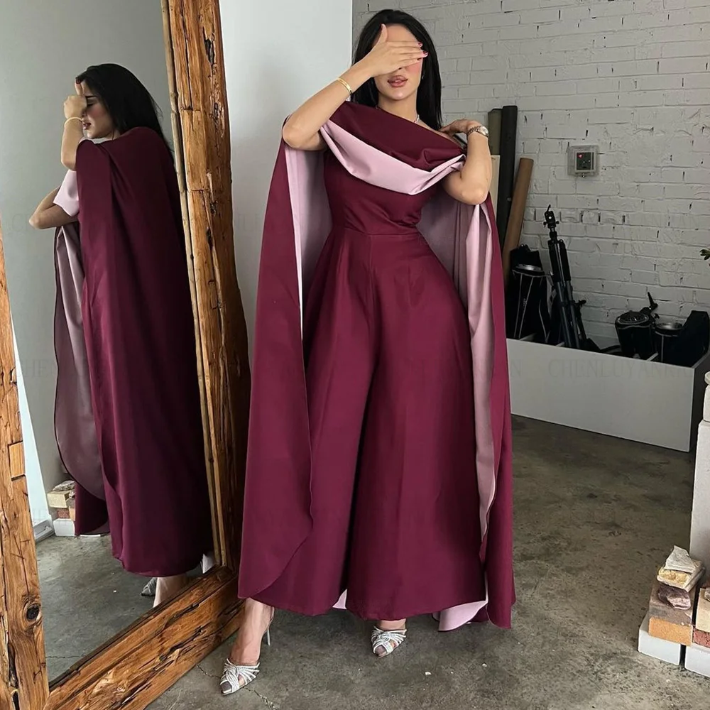 O-Neck Satin Formal Occasion Dresses 2023 With Shawl Long Party Dress 2 Pieces High Quality Evening Gowns فساتين حفلات