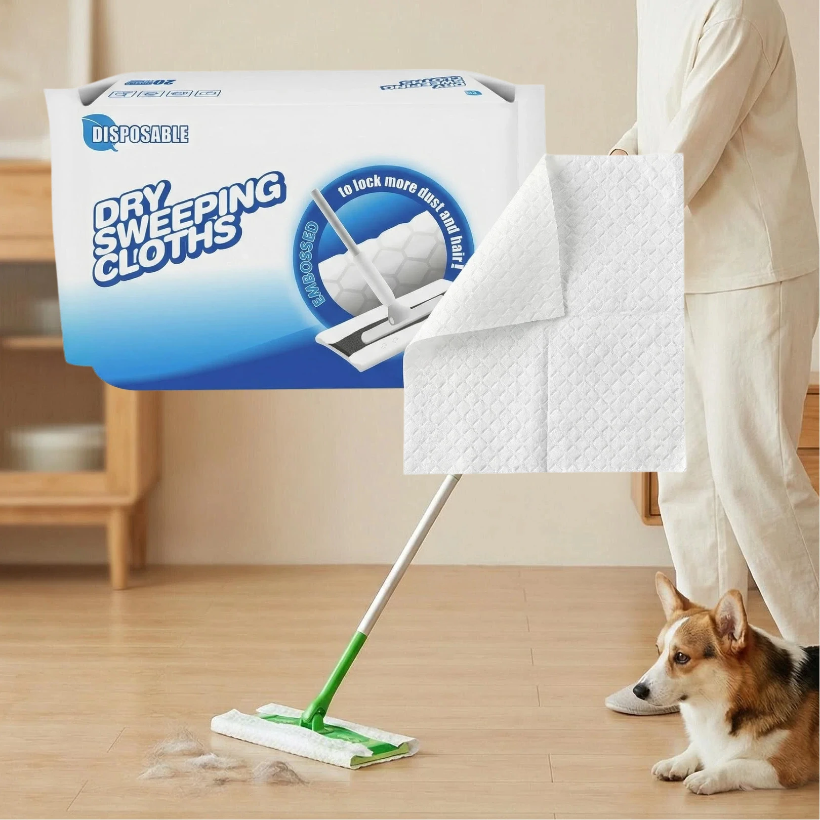 JINYUDOME 8.8x12inch Disposable Electrostatic Dust Mop Pads High-Efficiency Swiffer Wet/Dry Mop Floor Cleaning Cloth