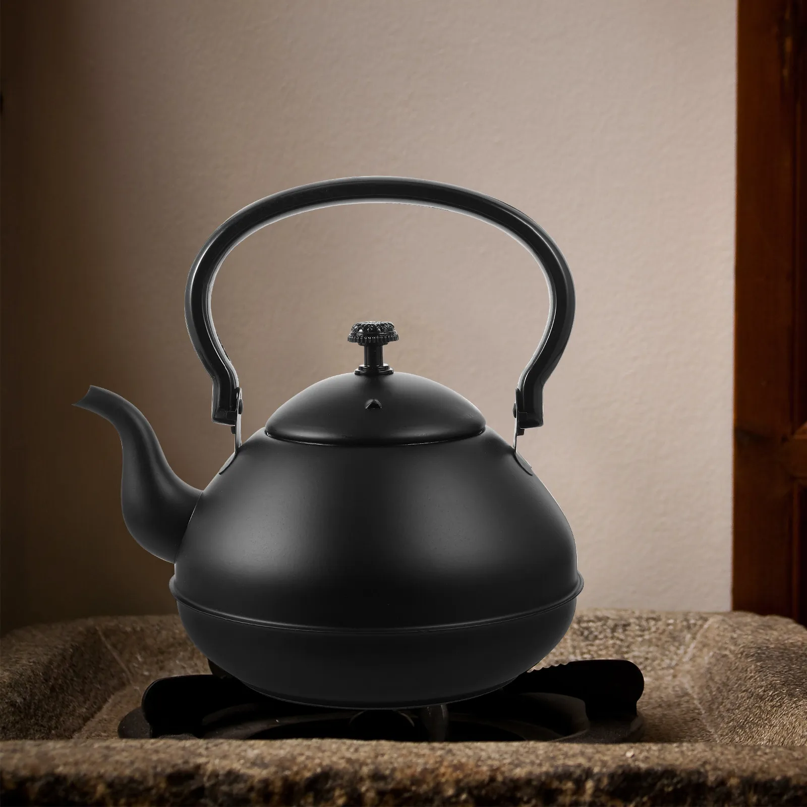 Stainless Steel Water Kettle Vintage Design Large Diameter Tea Pot Metal Kettle Portable Handle Fast Boiling Kitchen Teapot