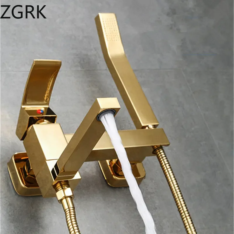 

Набор смесителей для ванны в ванной комнате, смеситель для душа из твердой латуни с ручным смесителем, настенный вращающийся матовый золотой смеситель