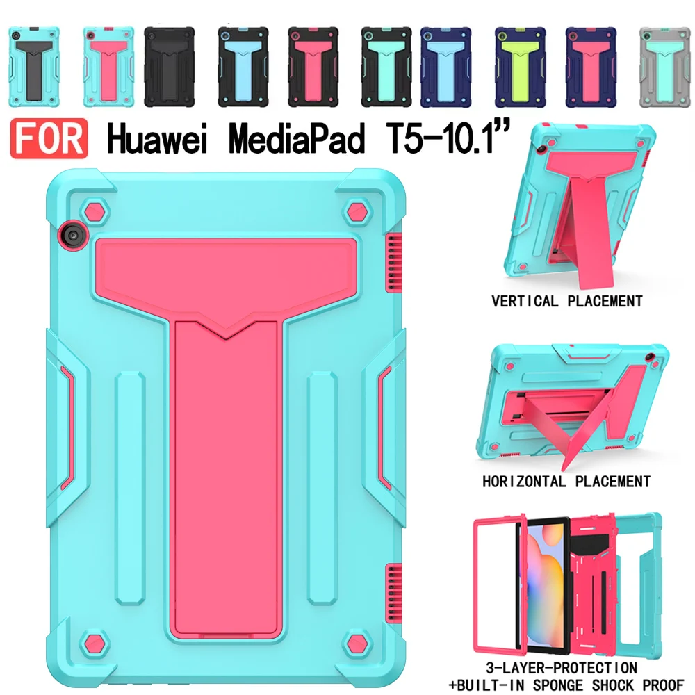 

Case for Huawei MediaPad T5 10.1 inch Heavy Duty Shockproof Protective Tablet Cover 3 Layer Protection with Kickstand