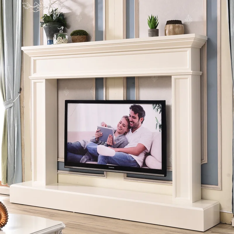 simple American fireplace light luxury TV cabinet background wall European solid wood French mantel fireplace core