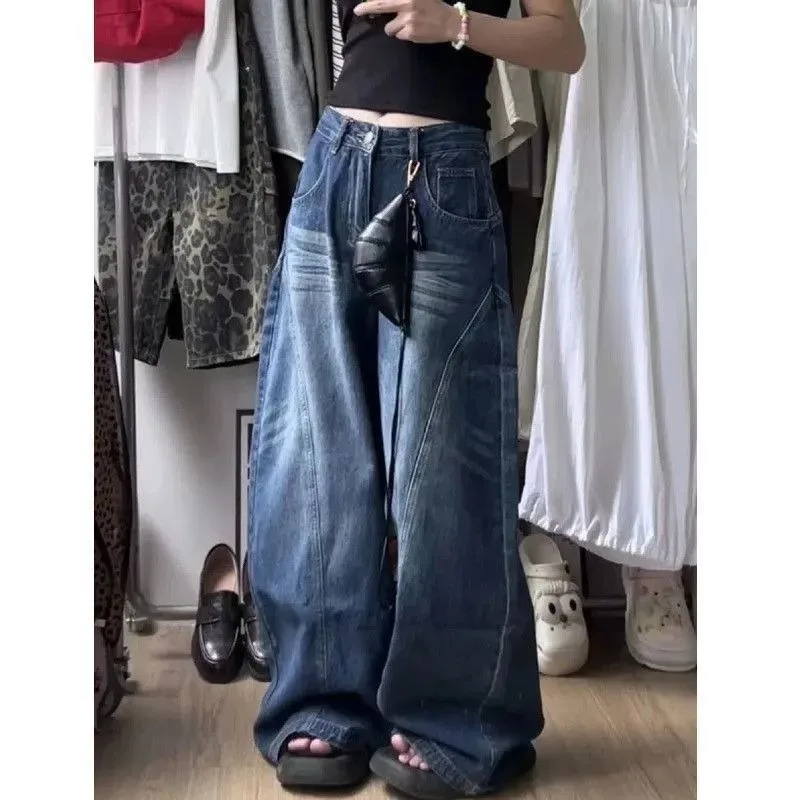 

Women's High Waist Sickle Jeans 2026 American Retro Loose Straight Slim Denim Trousers