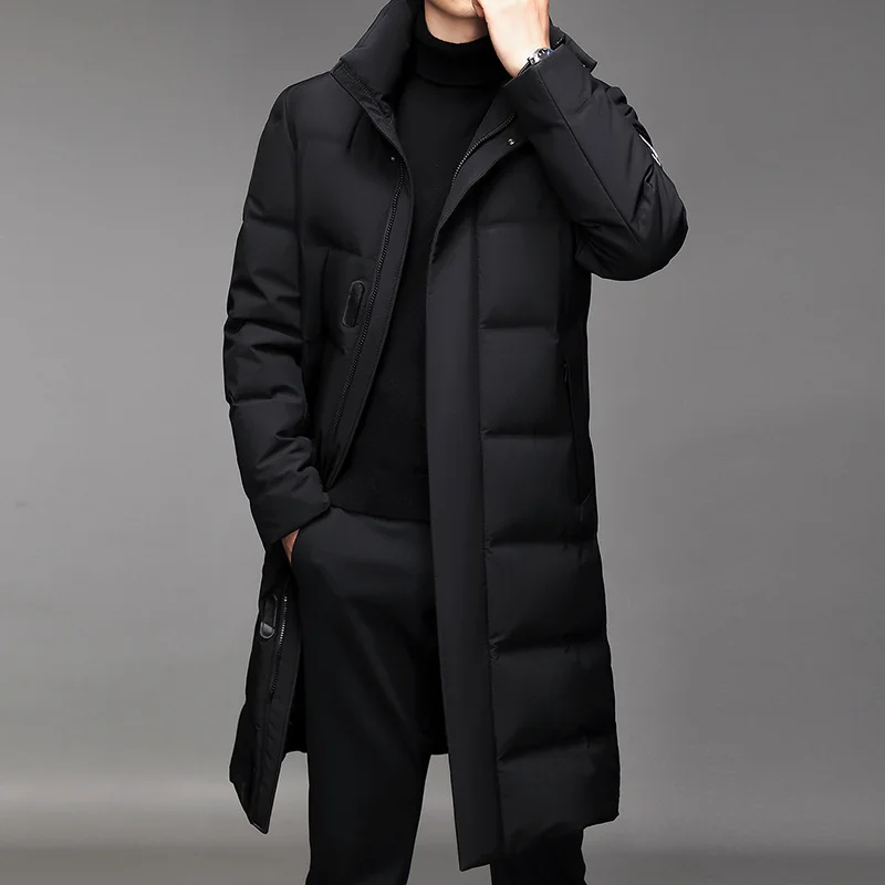 

New Fashion Men White Duck Down Hooded Jackets Men's Winter Thick Warm Waterproof Parka Overcoat Down Jackets Long Parka 5XL