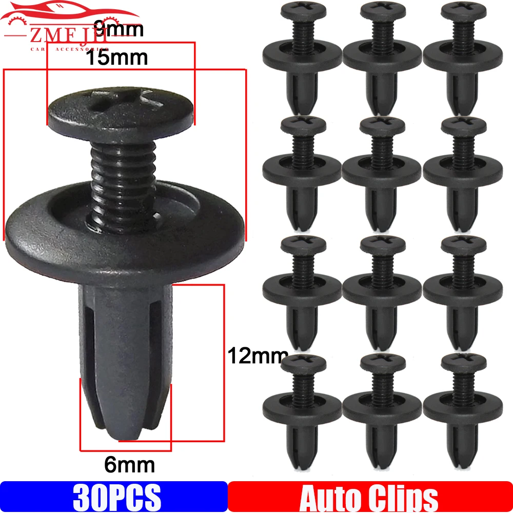 30PCS Auto Fastener Fit 6mm Hole Nylon Car Clips Fender Bumper Shield Retainer Plastic Rivet Door Clips Accessories for Car