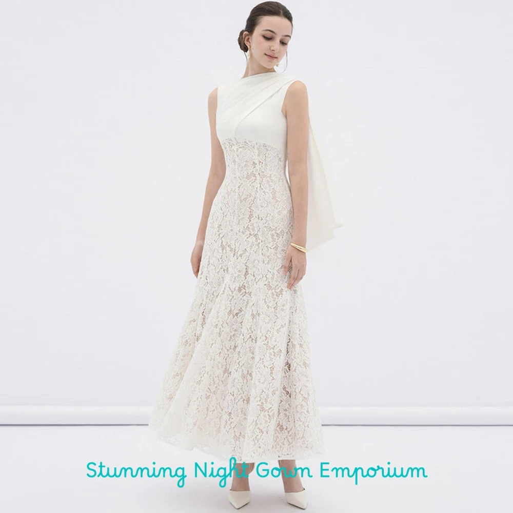 Delicate White Lace Evening Dress Elegant O-Neck Sleeveless Party Dresses Fashion Zipper Back Customized Special Occasion Gowns image 5