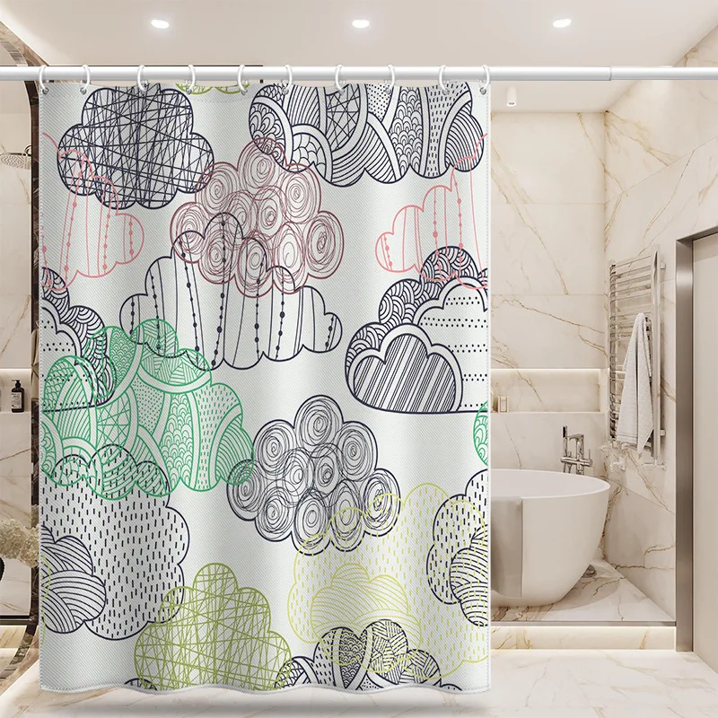 Bathroom Shower Curtain Cloud Line Cloud Waterproof Shower Curtain Bathroom Partition Curtain Bathroom Decoration Accessories