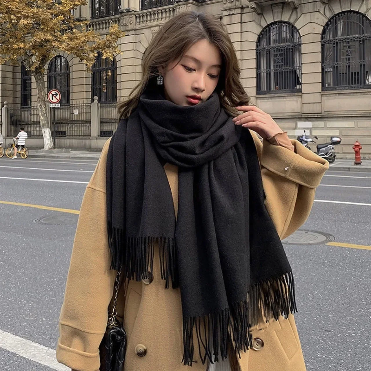 

New Solid Color Black Scarf Cashmere Women Wool Ladies Scarf Keep Warm Checkered Scarf Women's Winter Scarves