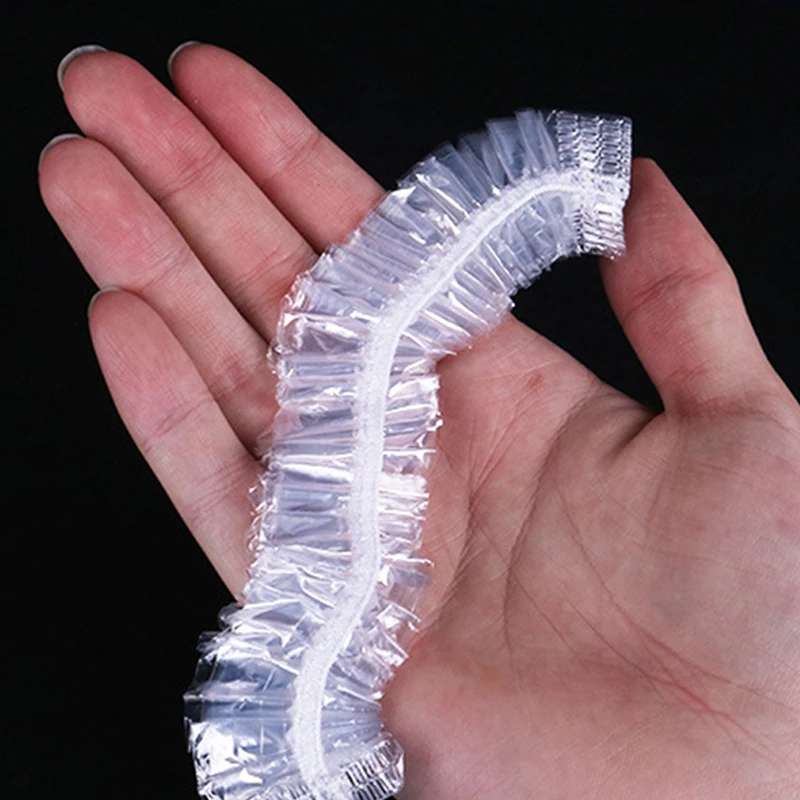 100Pcs Disposable Shower Caps- Extra Large Plastic Hair Covers, Waterproof Transparent Bath Caps for Home Use