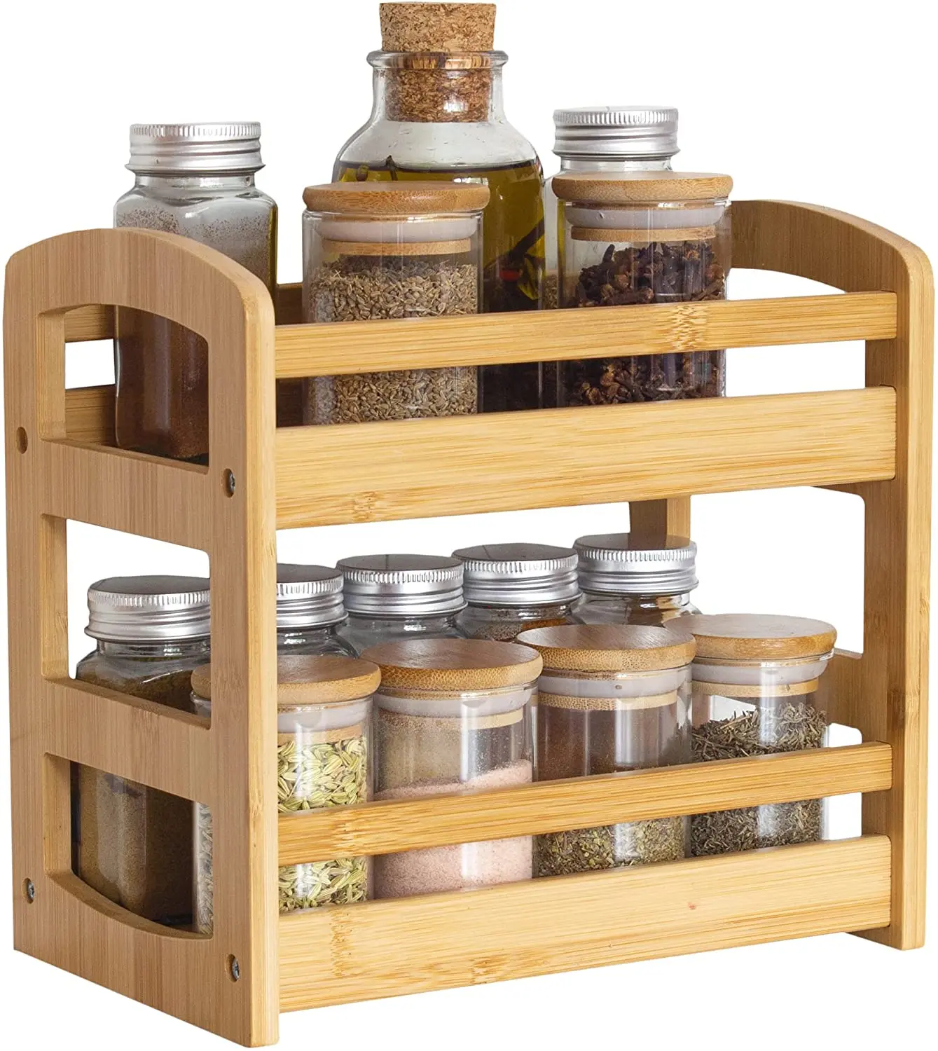 

Bamboo 2 Shelf Spice caddy Corner Storage Shelf rack storages kitchen