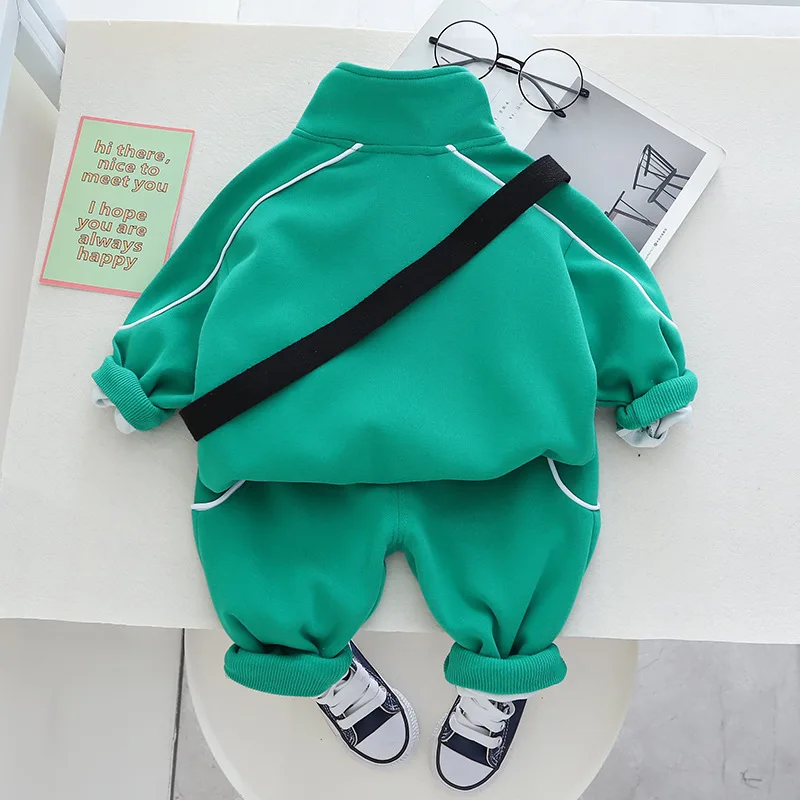 New Spring Autumn Children Boys Clothes Cotton Pullover Tops Pants Bag 3pcs/Sets Infant Casual Outfits Kids Tracksuits 1-5 Years