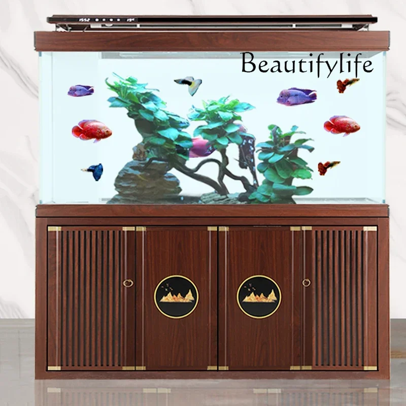 X36 Fish Tank Living Room Small And Medium Floor Aquarium Landscaping Bottom Cabinet Ultra White Tank