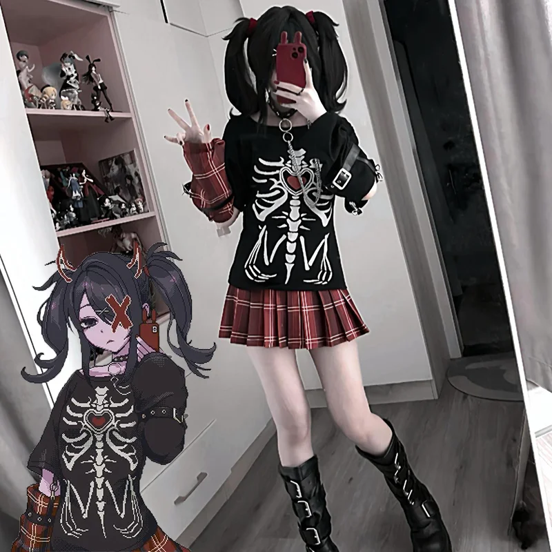 

Game NEEDY GIRL OVERDOSE Rain Cosplay Adult Unisex Costume Top T-shirt Y2k Top Casual Wear Uniform Halloween Outfits