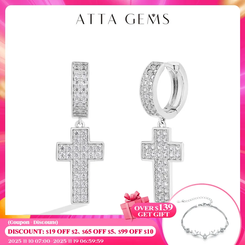 

ATTAGEMS Classic Moissanite Earrings for Women Cross Drop Earrings 925 Sterling Silver Wedding Party 18K Gold Plated Jewelry New