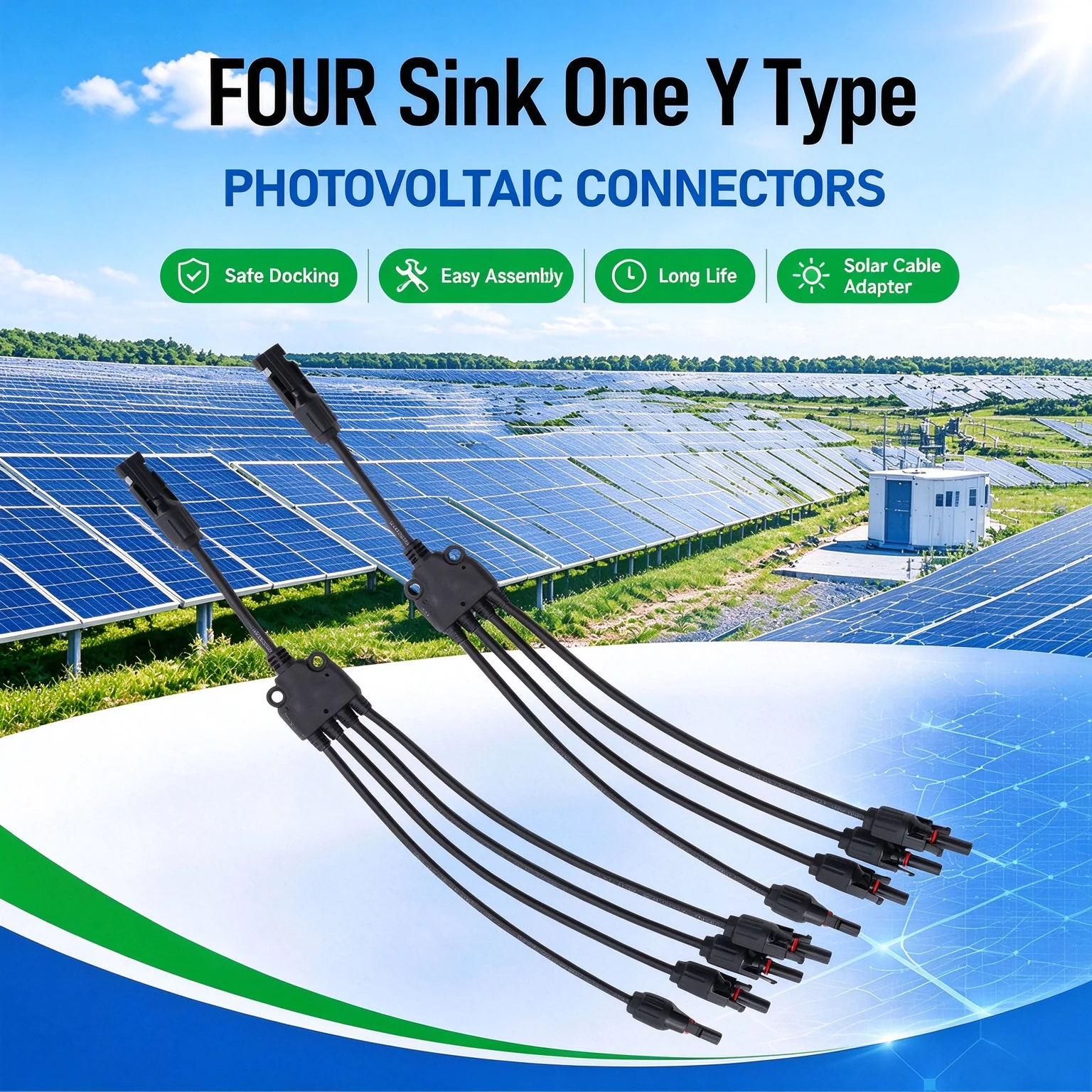 4-in-1 Y Branch PV Connector 4 to1 Multi-way Solar Cable Allocator Male Female Plug for Outdoor Solar System
