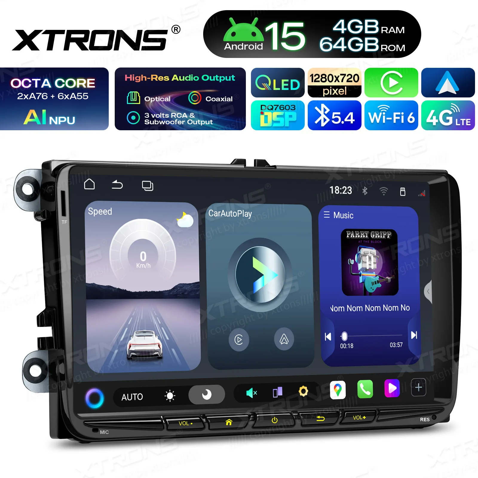 XTRONS Reproductor Estéreo para Auto con Android 15 de 9 Pulgadas para VW Volkswagen / SKODA / SEAT, 4G 64G, Radio, CarPlay Inalámbrico Integrado, GPS para Auto 1