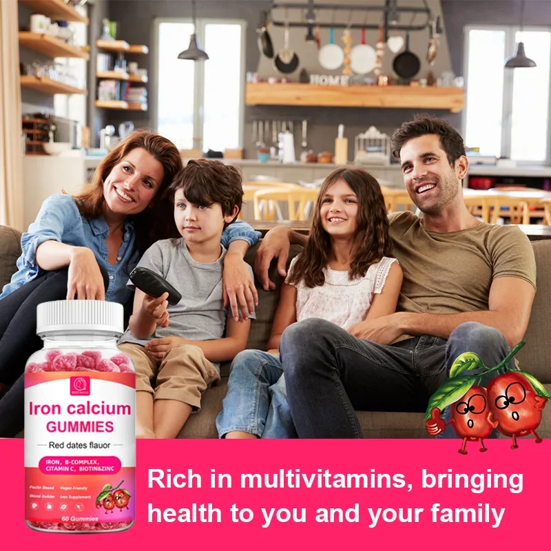 BBEEAAUU Red Dates Iron Calcium Gummies with Vitamins A,B,C Complex Support Energy ,Immune Health for Children and Adults