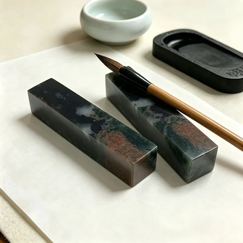 1 Pair of Bloodstone Paperweights, Office Writing and Painting Support Tools, Natural Stone Texture Stationery Set, Writing and Painting Organizer, Home Study Office Decorations
