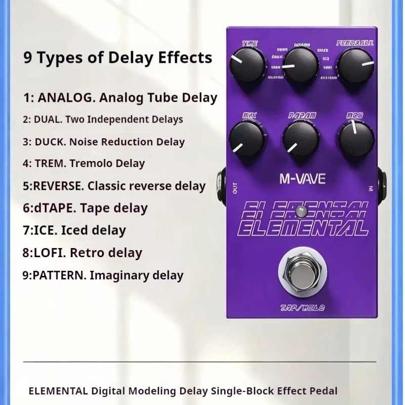 M VAVE Elemental Guitar Delay Effect Pedal 9 Delay Modes Digital Modeling Single Effect Processor For Guitar Players