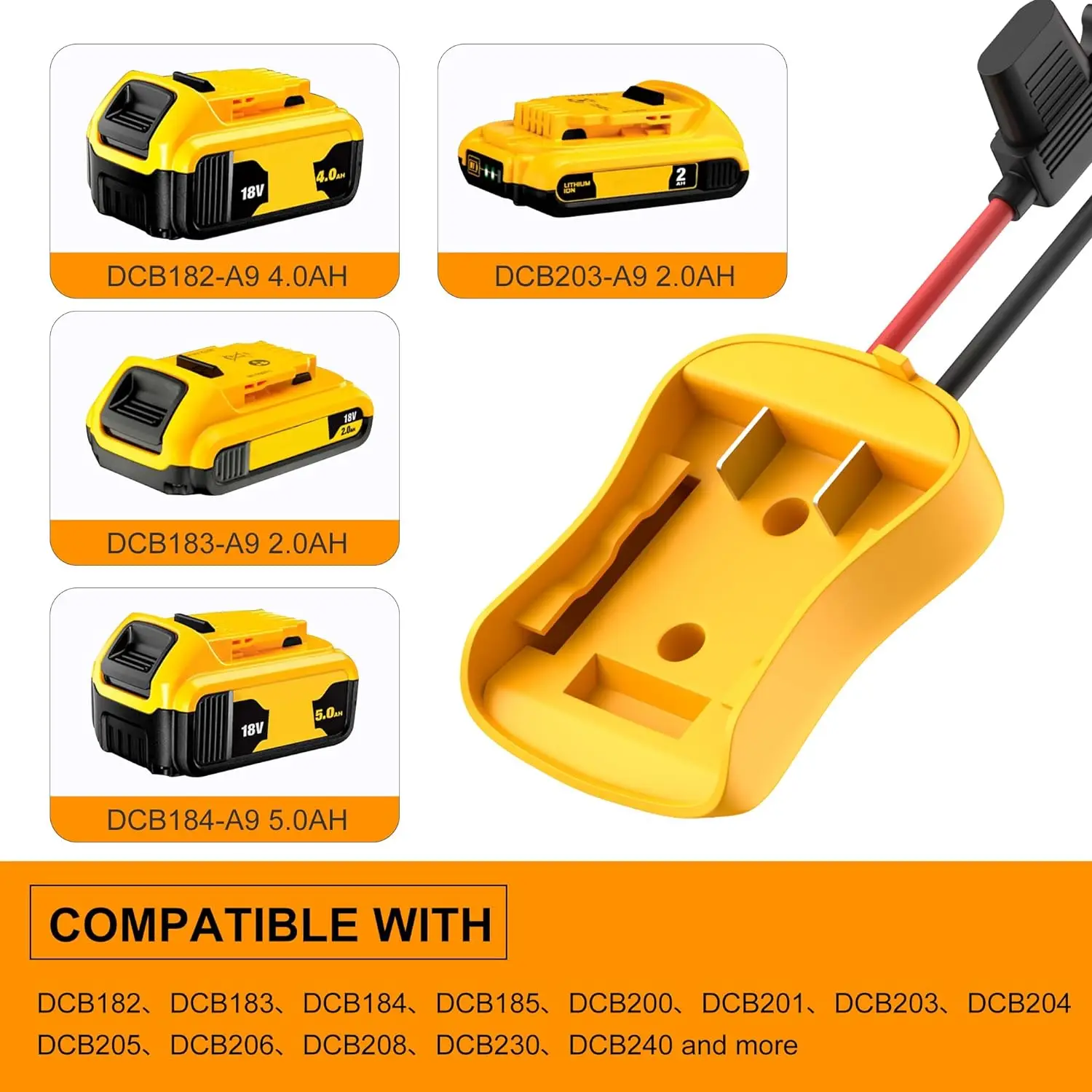 DaierTek 2PCS 20V Adapter akumulatora do Dewalt Power Wheel Zestaw konwertera akumulatora Przewód 12 AWG ze złączem bezpiecznikowym