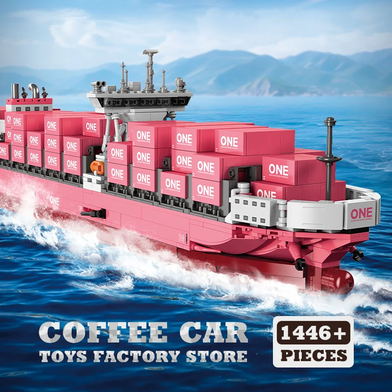 

NEW Pink Cargo Ship Building Blocks Set Container Vessels MOC Bricks Model STEM Educational Toys Boat for Adult Friend Gifts DIY