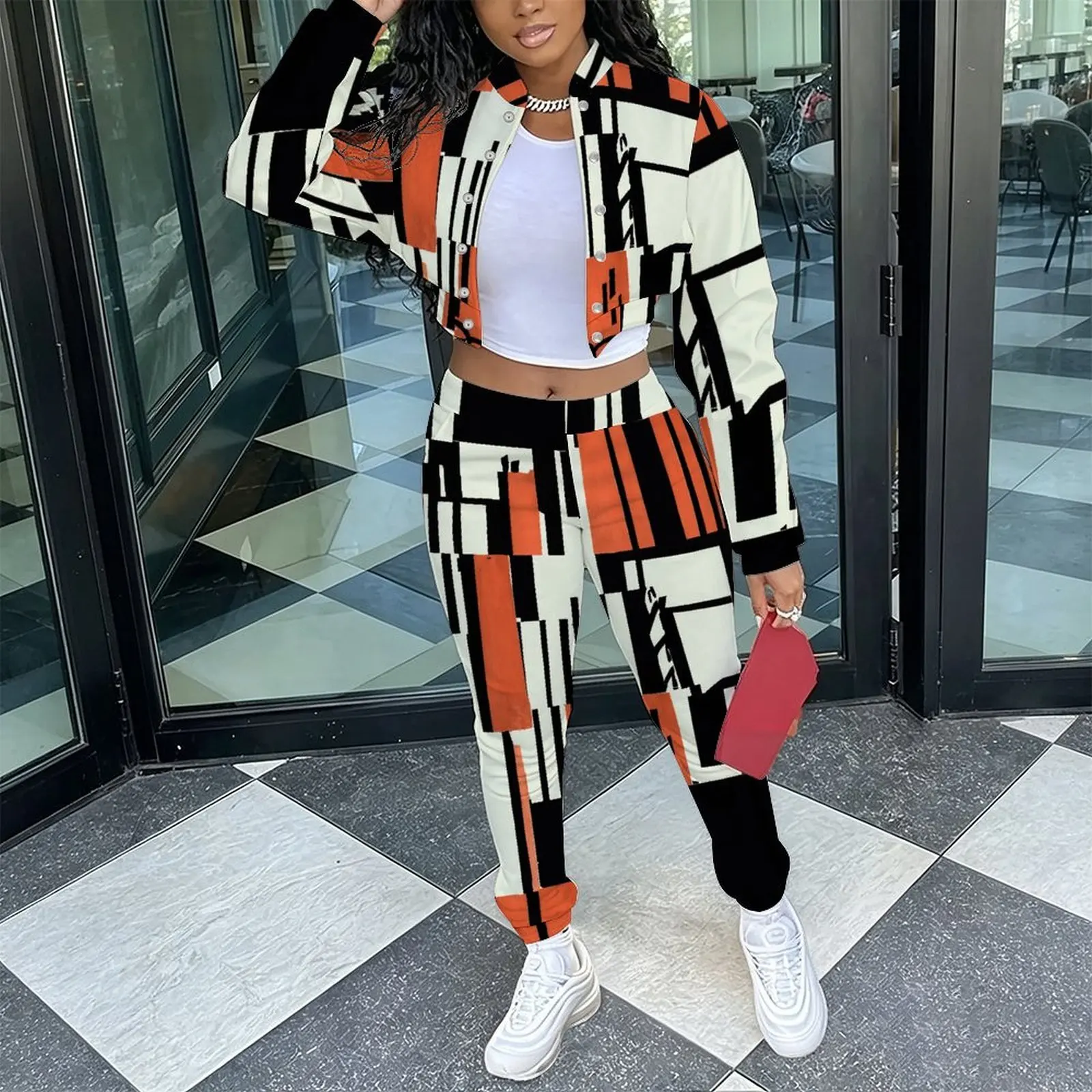 Women's Retro Fashion 2 Piece  Elegant Stand Collar Long Sleeve Jacket Casual Everyday Commuting Sport Pants
