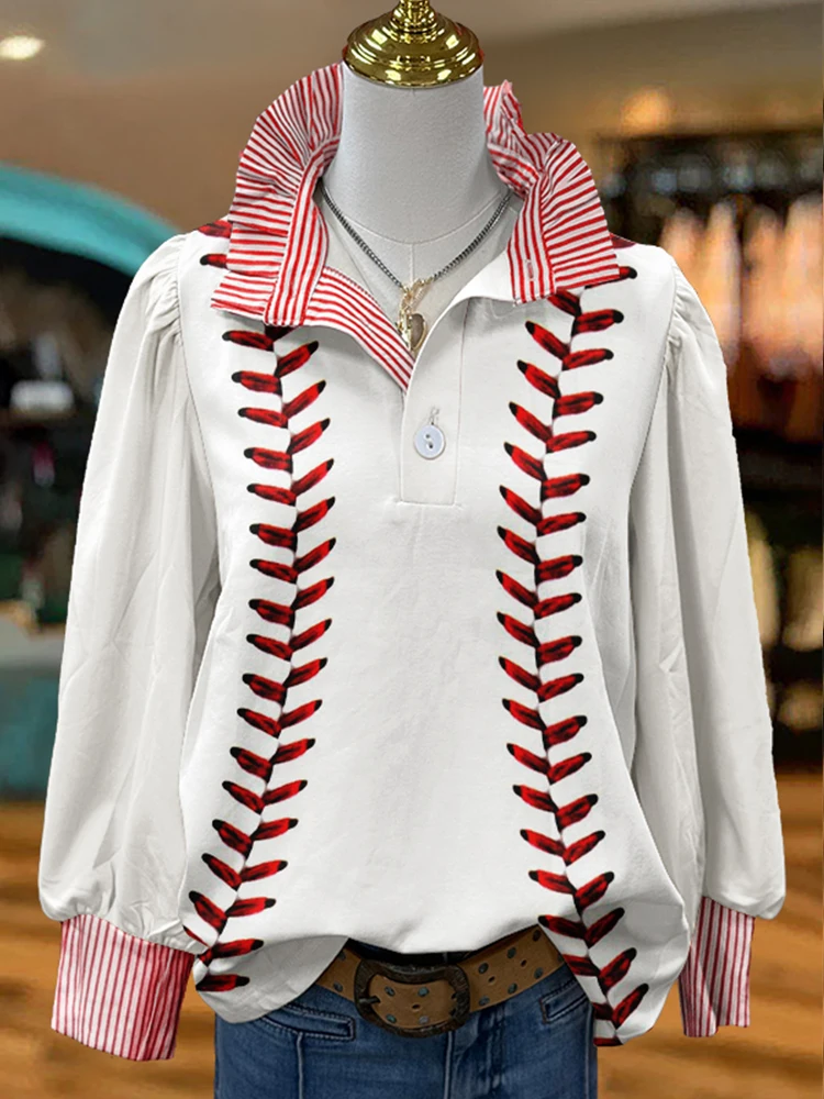 Camicia con maniche a sbuffo con stampa baseball Gameday