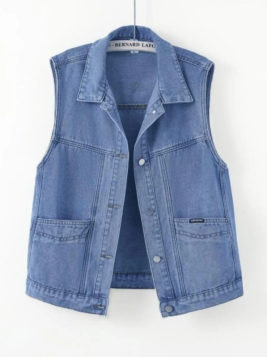

Loose Women's Denim Vest Top Sleeveless Shoulder Open Outerwear Spring Autumn 2024 New Style Versatile Retro Jacket