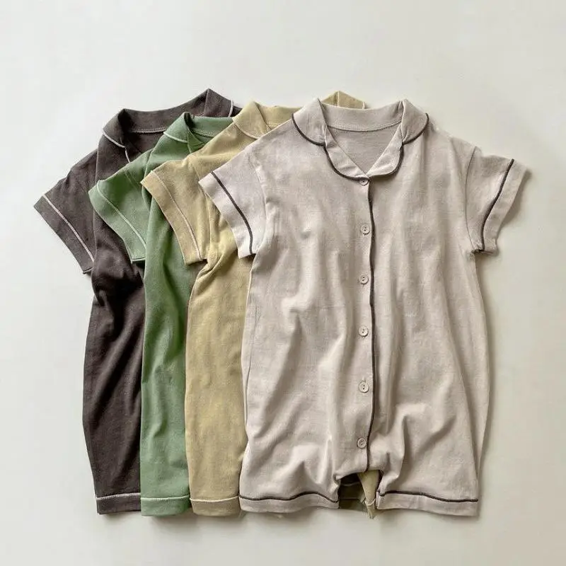 

2026 Summer New Baby Short Sleeve Romper Solid Infant Boy Girl Thin Breathable Jumpsuit Cotton Newborn Toddler Clothes 0-24M