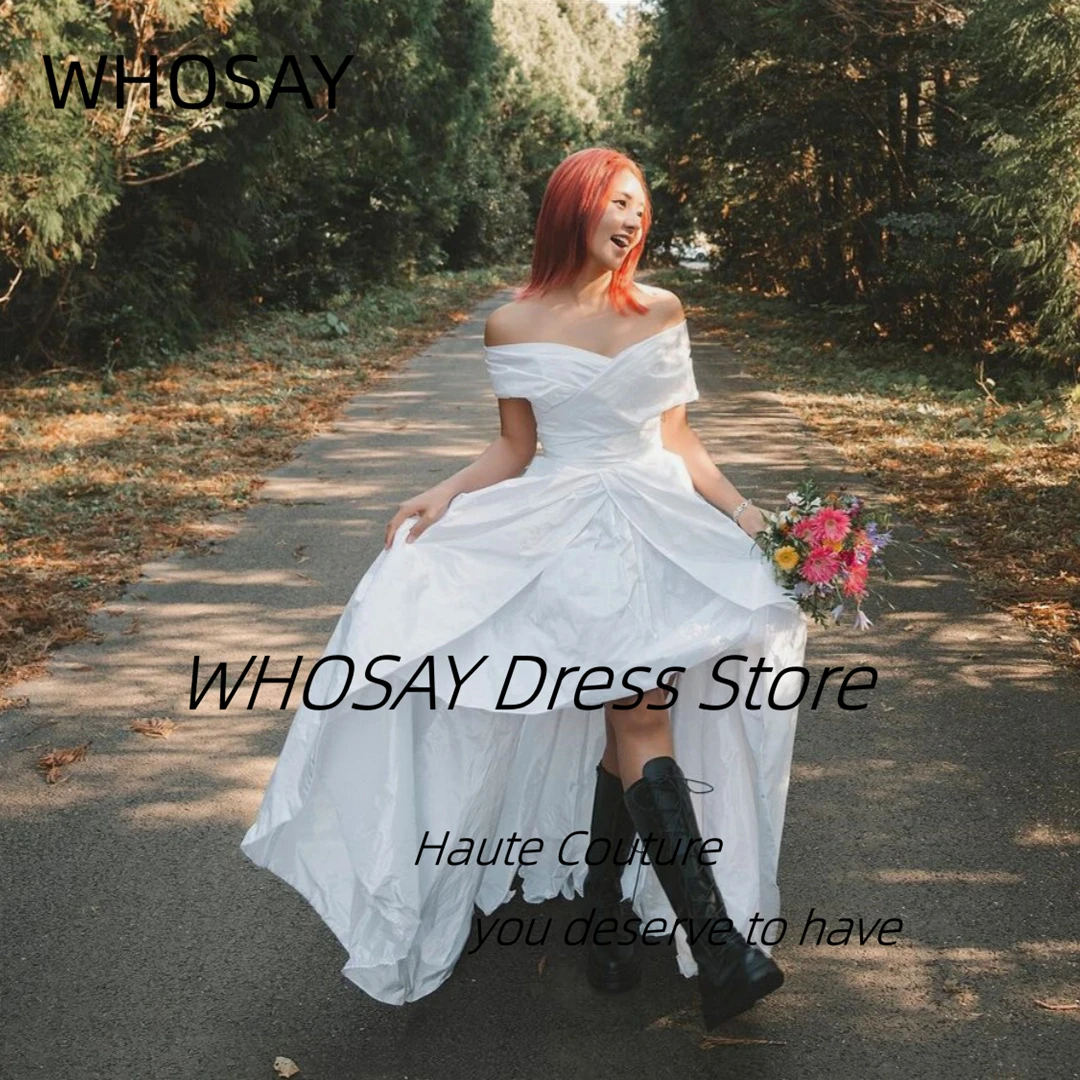 WHOSAY 2024 Korea Wedding Dresses Off Shoulder Special Occasion Dress for Women Short Front Long Back Bridal Gowns