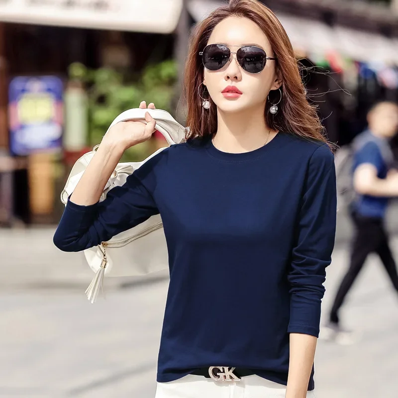 MRMT 2024 Brand New Women\'s T-shirts Round Neck Top Bottoming Shirt Long-Sleeved Women T Shirt Cotton All-Match Solid Woman Tees