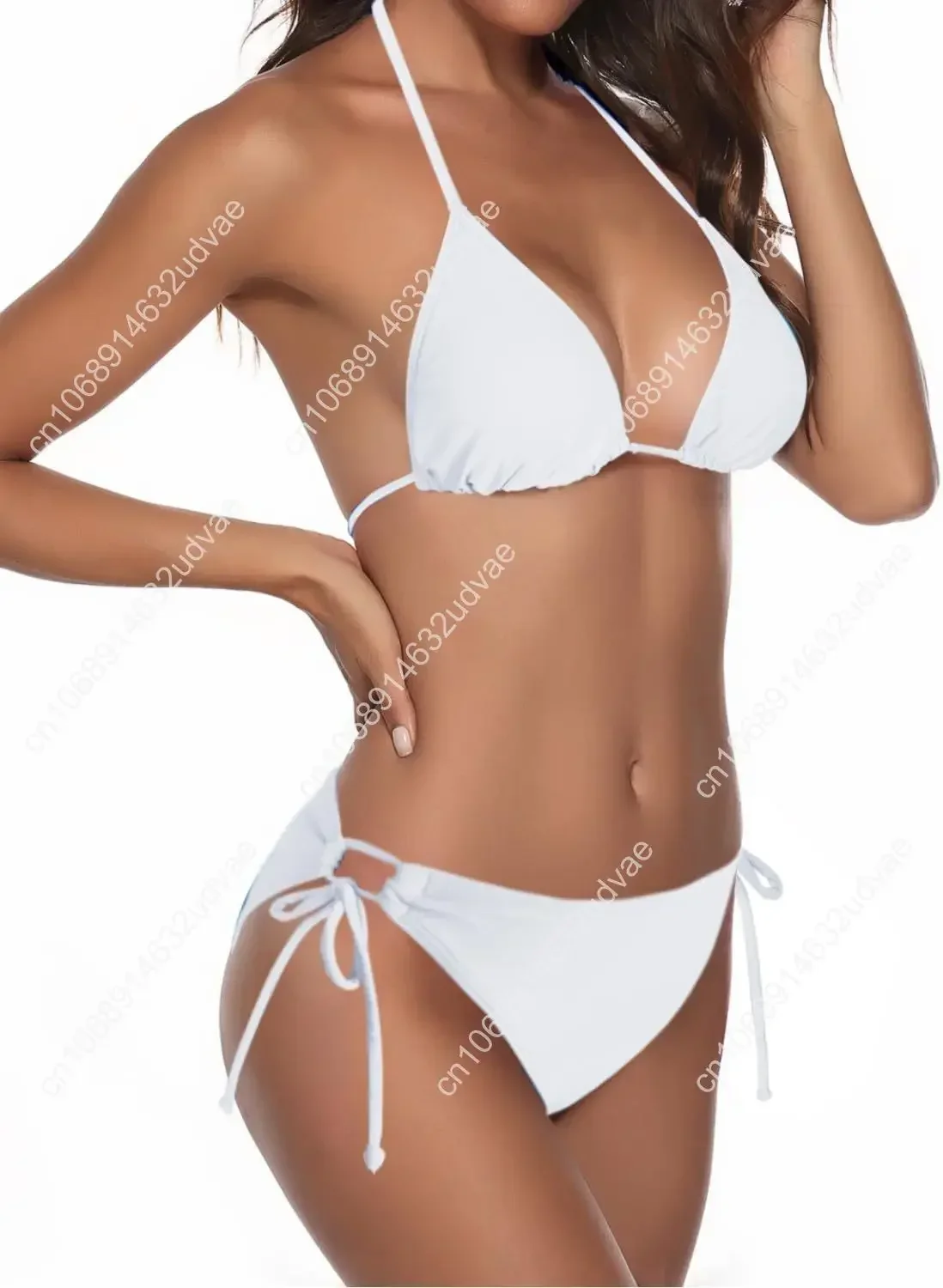Zonsaoja Women String Bikini Set Halter Side Tie Two Piece Swimsuit Triangle Bathing Suits