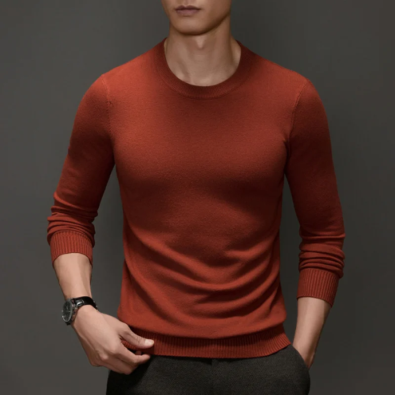 2024Men's Knitted Shirt Spring and Autumn New Men's Casual round Neck Skin-Friendly Warm All-Matching