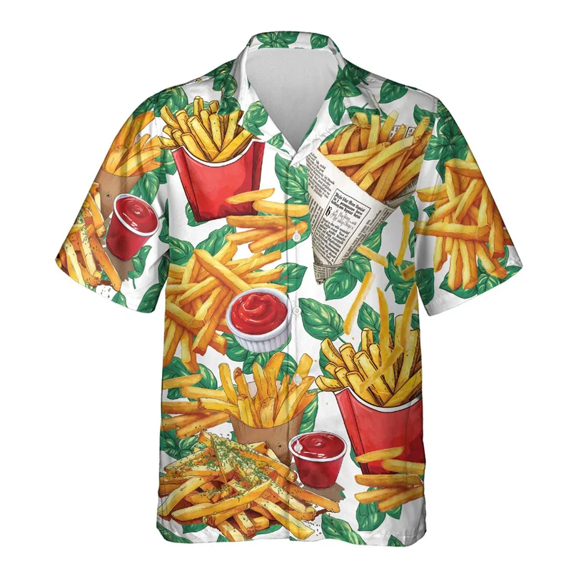 Fashion Hamburgers French Fries Hawaiian Shirt For Men Summer Spring Short Sleeve Tee Shirts 3d Printed Delicious Food Shirts