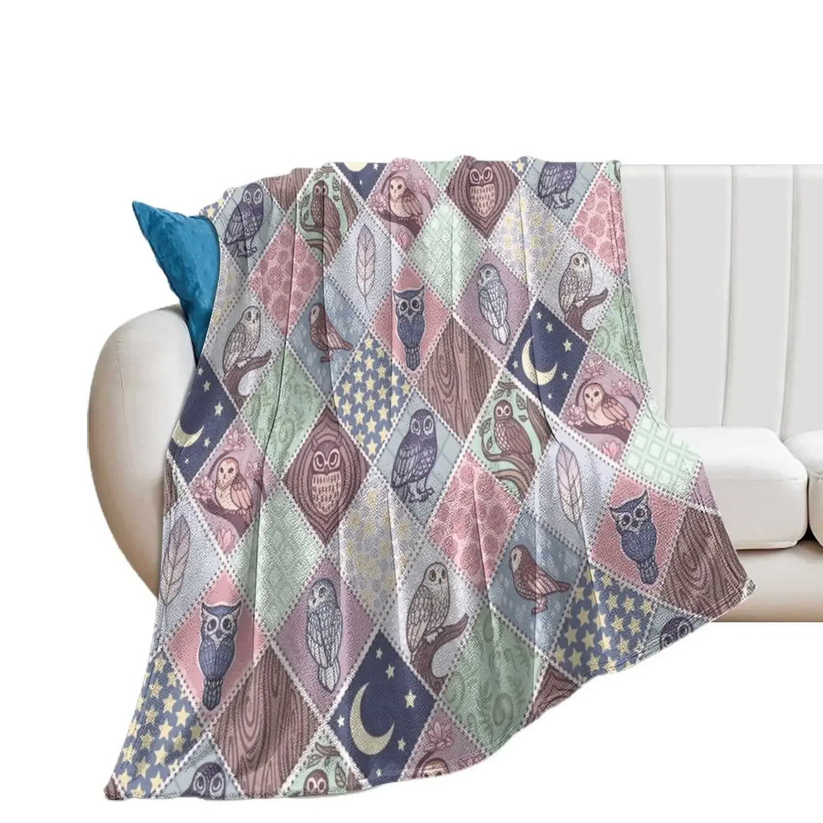 

Patchwork Owls Throw Blanket Cute Luxury Moving Blankets