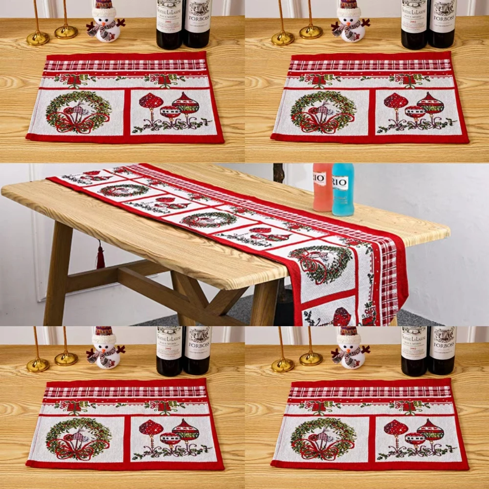 Christmas Home Decoration Set 1table Flag and 4 Placemats Christmas Tree Table Flag Placemat Set Santa Claus Tablecloth Placemat