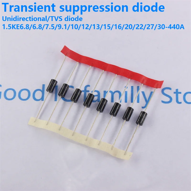 

10pcs Unidirectional TVS transient suppression diode 1.5KE43A 1.5KE47A 1.5KE68A 1.5KE220A 1.5KE18/150/160/180/200/400/440A