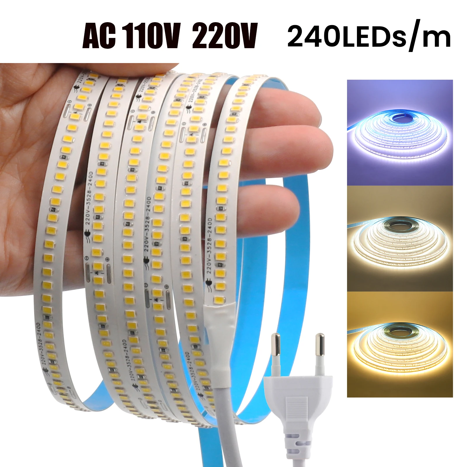

AC 110V 220V LED Strip 240Leds/M SMD 2835 IP44 5M 10M 20M/Roll Warm/Cool/Natural White Home Decor Flexible Ribbon Rope Light