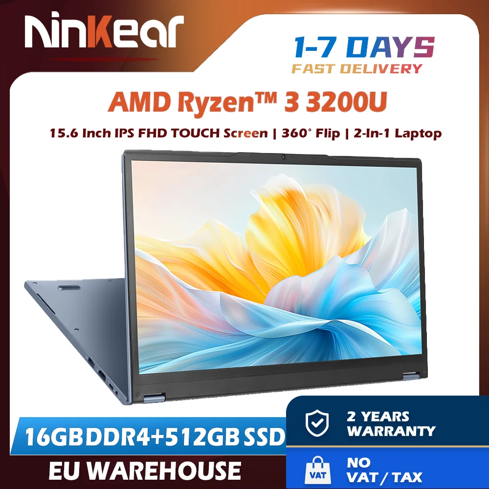 Ninkear YBOOK15 Ordinateur portable 2 en 1 AMD Ryzen ™   3 3200U 15,6' 360 °   Flip FHD IPS Touchscreen 16G + 512 Go SSD Clavier rétroéclairé Windows 11