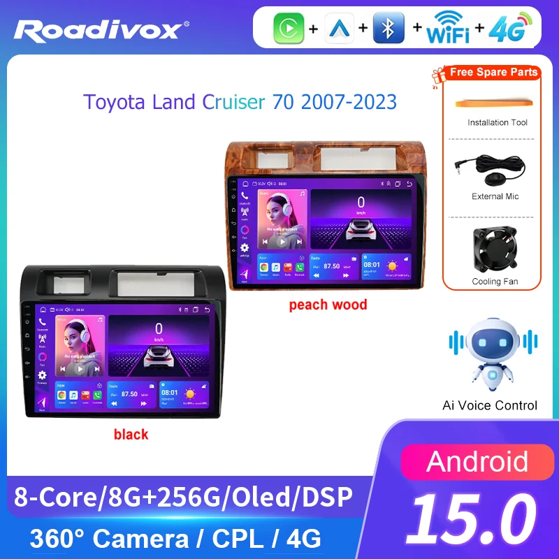 AI VOICE Carplay 2din Android 13 Car Radio Multimedia Video Player for Toyota Land Cruiser 70 2007 2023 Navigation with GPS