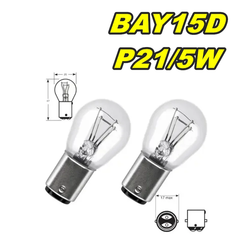 2pcs BAY15D P21/5W 1157 BA15D Clear Glass Car Brake Tail Lamp Halogen Stop Bulbs 12V 21/5W Indicator Lights for Vehicle