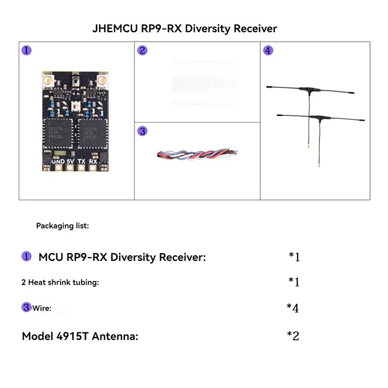 JHEMCU RP9-RX ELRS 915MHZ ダイバーシティレシーバー RX FPV 長距離 RC ドローン-BTFL 用