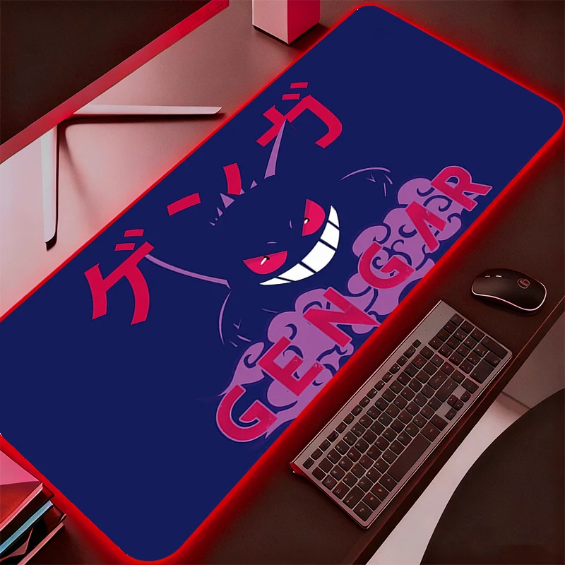 Large Mouse Pad LED Office Pokemon Pikachu Gengar Computer Desk Mat RGB Table Keyboard Carpet Accessories Mousepad Backlight