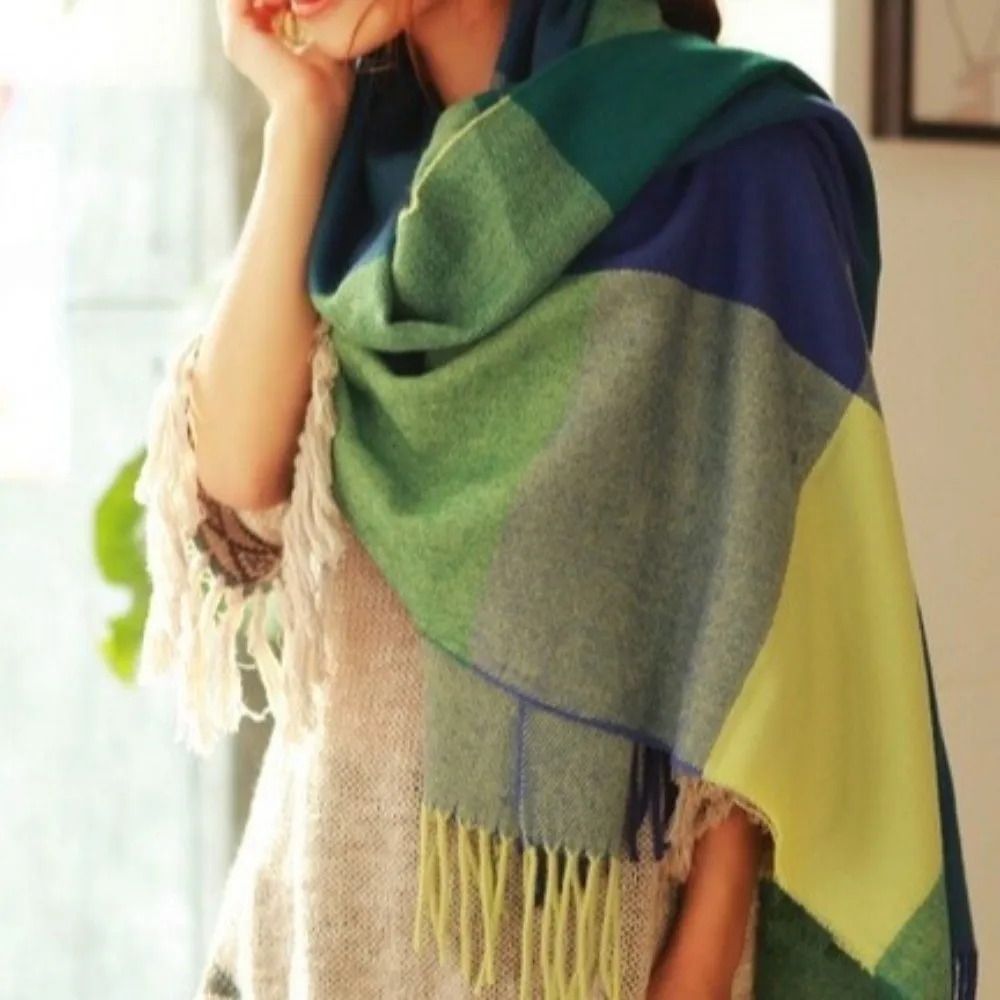 

Повседневный ветрозащитный клетчатый шарф, толстая шаль с кисточками, имитация кашемира, сохраняет тепло, длинная шаль для женщин