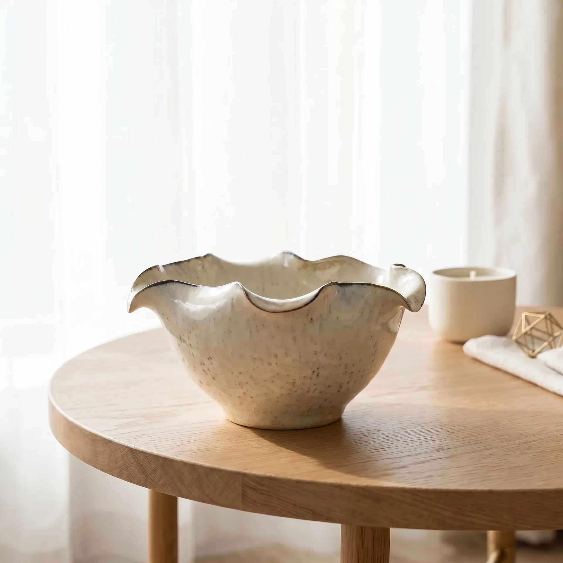 Modern art ceramic fruit plate, lotus leaf edge shape, home living room decoration ornament, handmade creative light luxury meal