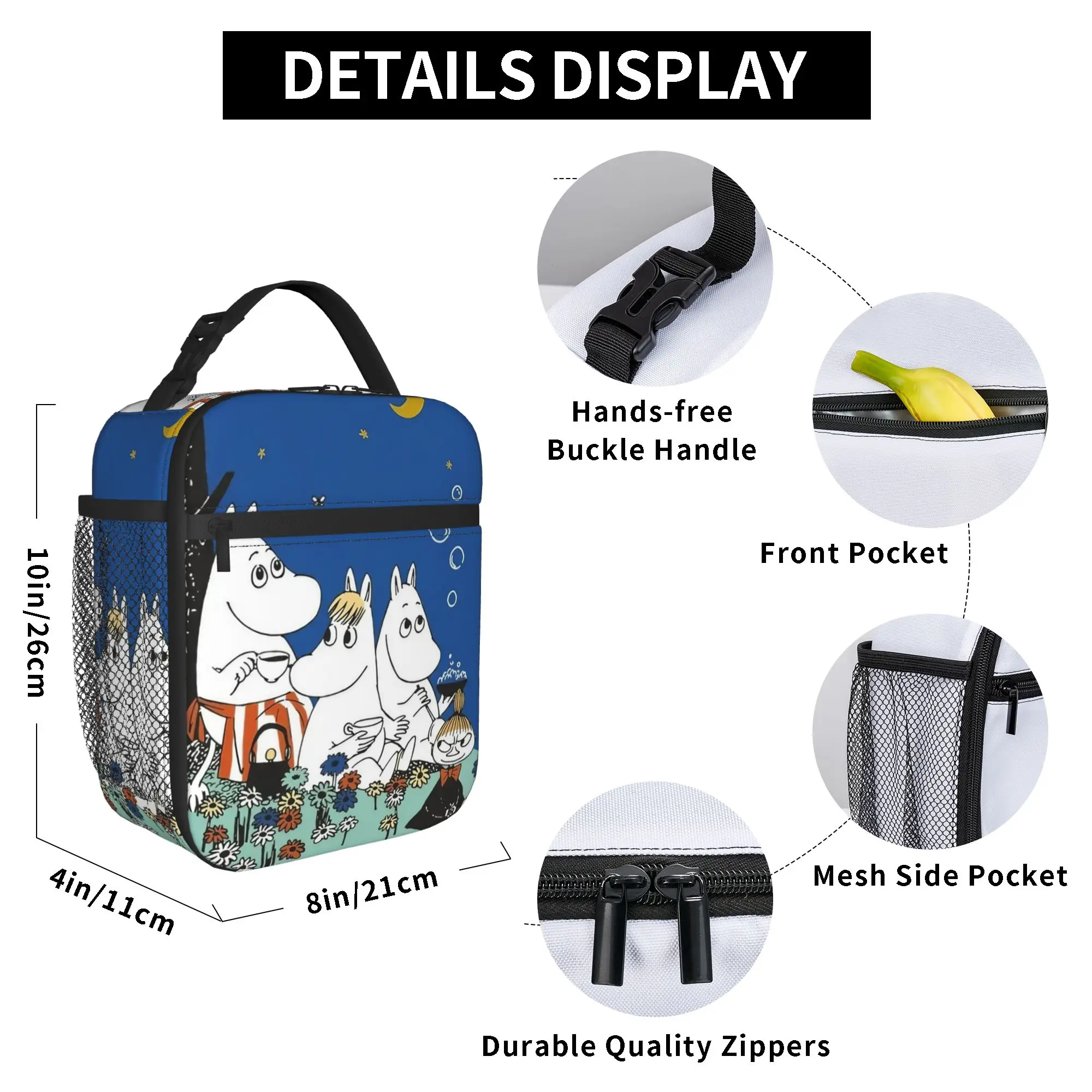 The MOOMINS Night Insulated Lunch Bags Cooler Bag Reusable,Lunch Container  Portable Tote Lunch Box Food Handbags Beach  Outdoor view 5