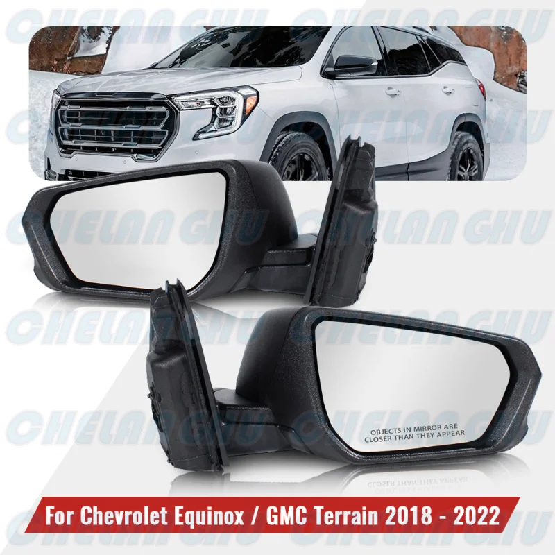 For Chevrolet Equinox/GMC Terrain 2018 2019 2020 2021 2022 1 Pair 5 Pins Satin Black Mirror Assembly With Heated Power Adjust