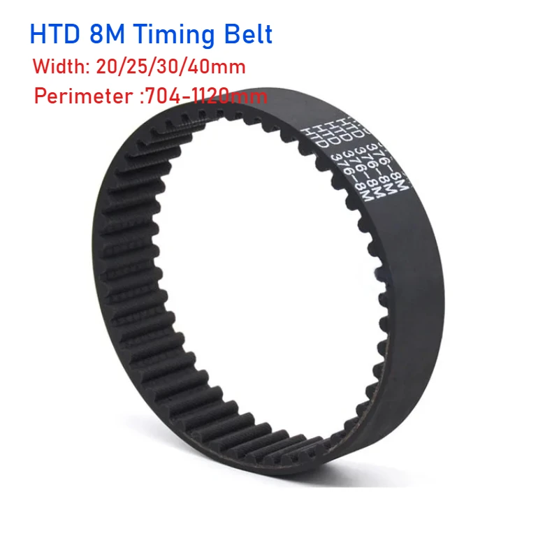 HTD 8M Closed Loop Rubber Timing Belt Pitch 8mm Perimeter 704/712/720~1120mm Width 20/25/30/40mm Timing Belt