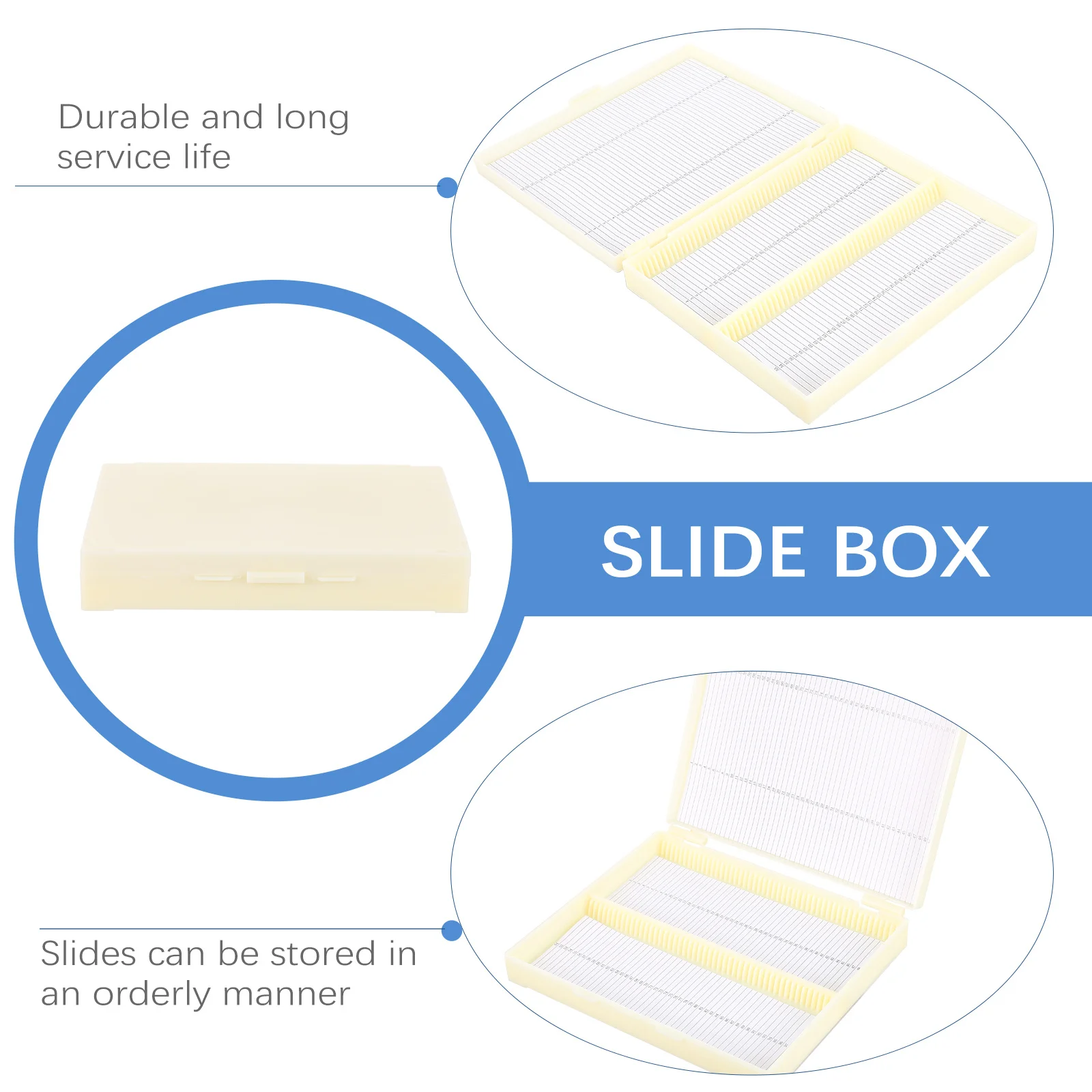 2Pcs Multi Slot Microscope Heavy Duty Plastic Storage Container with Buckle Latch for Secure Slide Organization